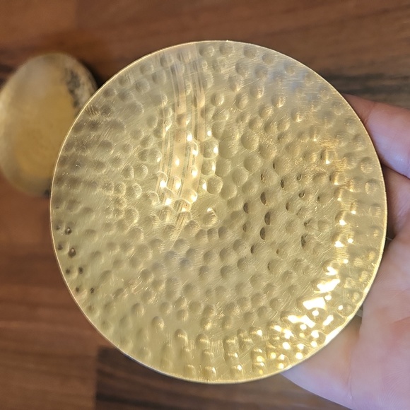 Vintage Golden Hammered Brass Round Coasters, Set of Two - Picture 4 of 12